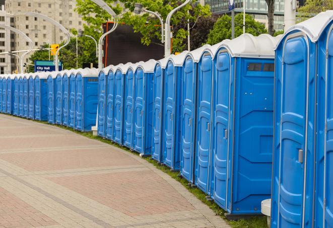 Seasonal porta potty units set up at a Plainfield, Illinois venue